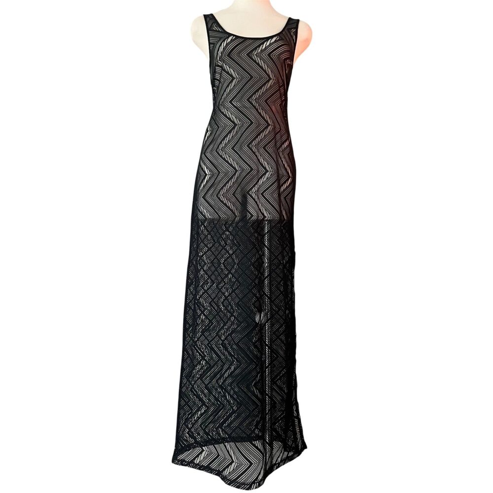 BNWT Maxi Bathing Suit Cover Up Black Lace Dress by Fabletics sz med